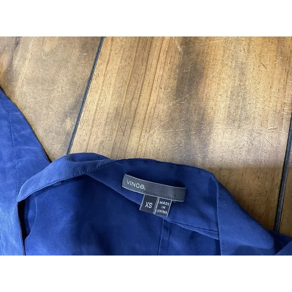 Vince. Womens Short Dolman Sleeve Deep V Neck Shift Dress Blue Silk Size XS - Picture 3 of 10